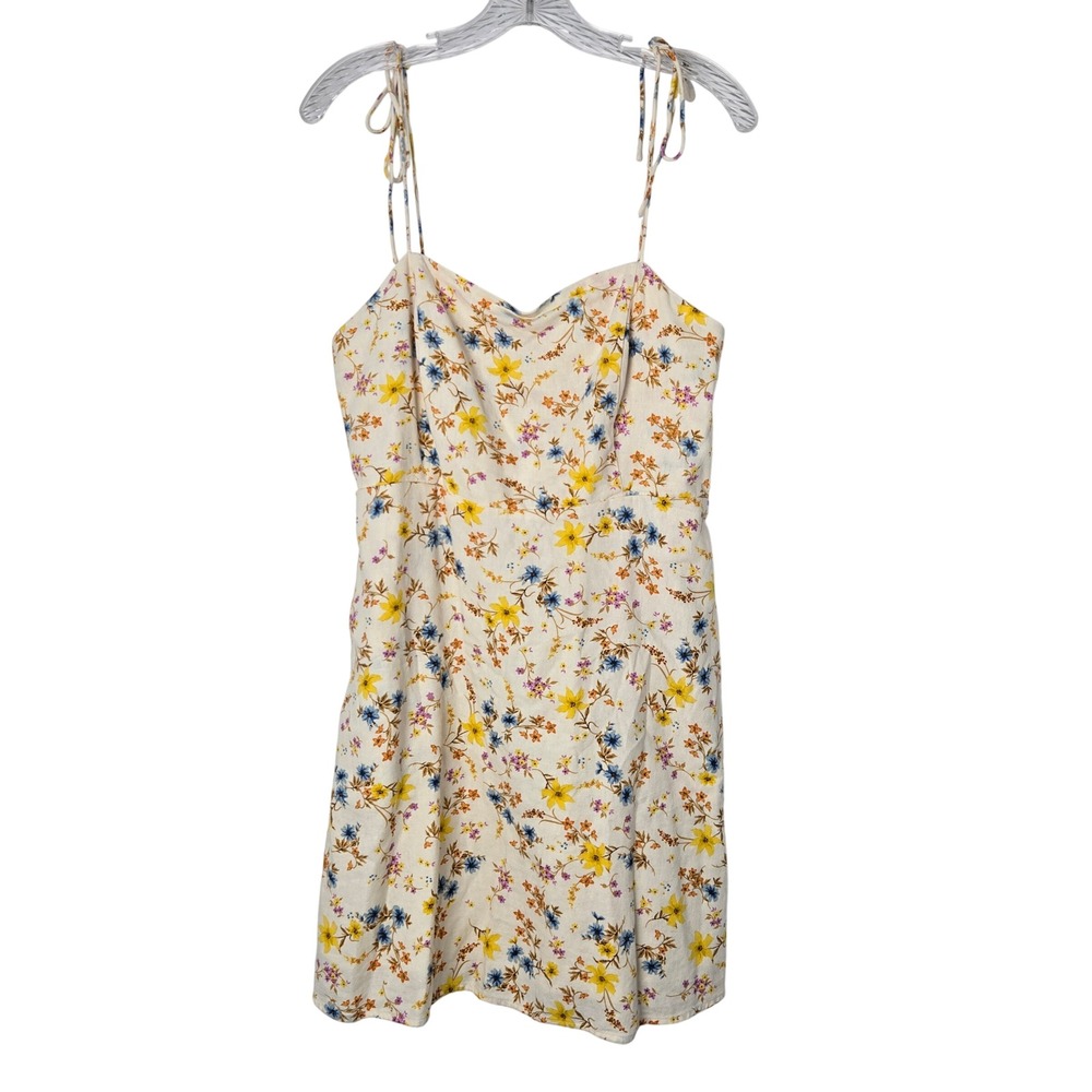 Old Navy L Linen Floral Print Smocked Sundress Strapless Yellow Summer Casual